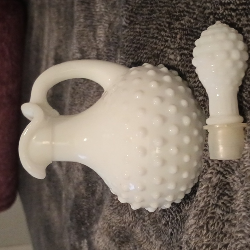 Avon hobnail milk glass decanter
